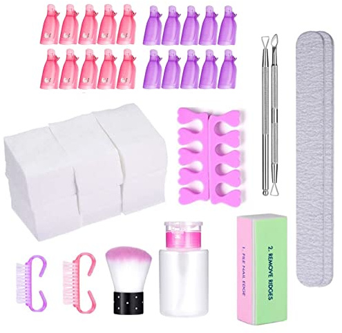 JZK Set Gel Nagellack Entferner Werkzeug Kit, Wattepads zum Entfernen von Nagellack, Fingernagel Clips, Zehenteiler, Nagelpuffer, Feilen, Nagelhautschieber, Nagelbürsten, Spenderflasche