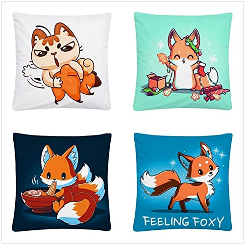 Tinnoon Kissenbezug 55x55cm 4er SetBoho Wohnzimmer Outdoor Deko, Schlafzimmer Zimmer Dekor Kissenhülle Kissenbezüge mit Verstecktem Reißverschluss, Couchkissen, Sofakissen Weinachten Süße Füchse