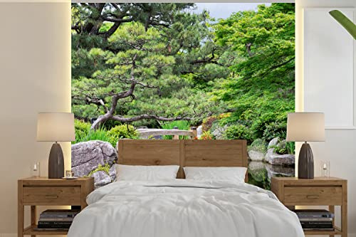 Selbstklebend Tapete Wandpapier Wandaufkleber Fototapete Tapeten Wanddeko 300x300 cm Japanisch - Natur - Wasser - Steine - Bäume