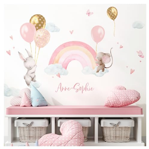 DEKO KINDERZIMMER Wandsticker Tiere Regenbogen mit Name Wandtattoo personalisiert Kinderzimmer Babyzimmer Wandaufkleber Wanddeko DK1104-2