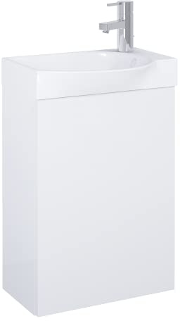 VBChome Badmöbel Set 45 cm Weiß Waschbecken mit Weiß Hängeschrank Waschtisch 1-Türen Soft-Close Seitengriff Modern Elegant