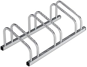 KARAT Fahrradständer Bodenparker für bis zu 6 Fahrräder mit Reifenbreiten bis 55 mm - Bodenmontage oder Wandmontage - Radständer Mehrfachständer Bodenständer Fahrradhalter (Silber, 3 Fahrräder)