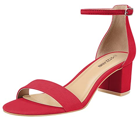 PIZZ ANNU Sandalias Mujer Verano Comodas Elegantes Zapatos Tacon Vestir Fiesta Boda Moda Tacones con Tira de Tobillo Ajustable Rojo EU 36.5