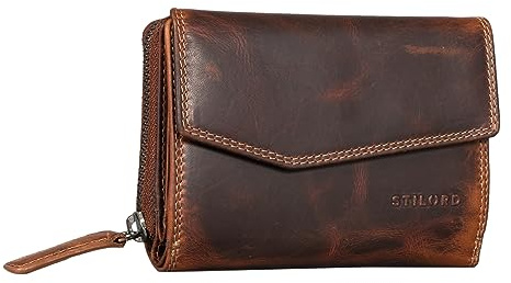 STILORD 'Lark' Damen Geldbörse Leder RFID Groß Geldbeutel Vintage Portemonnaie für Frauen NFC Schutz Ledergeldbörse Damen Echt Leder, Farbe:Salerno - braun