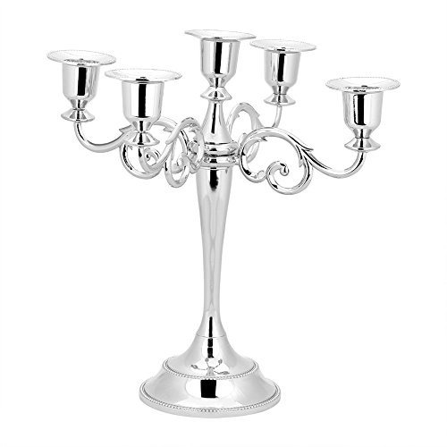 5-Armiger Kandelaber-Kerzenhalter, Retro-Kerzenständer, Vintage-Kerzenhalter aus Metall, Handgefertigter Vintage-Kerzenhalter aus Eisen für Weihnachten, Hochzeit, Abendessen, Party,(Silber)