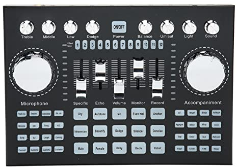 Cyrank Live-Soundkarte, Rauschunterdrückung, HiFi-Audiomischer Mit Großem Knopf, Externe Mini-Soundkarte Mit RGB-Licht Für PC-Live-Streaming-Podcast(Schwarz)