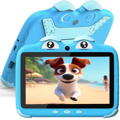 YINOCHE Kids Tablet for Kids 3-7 7'' Toddler Tablet for Toddlers Android Kids Tablets 32G Tablets for Kids WiFi Children's Tablet with Parental Control Shockproof Case Support YouTube Netflix (Blue)