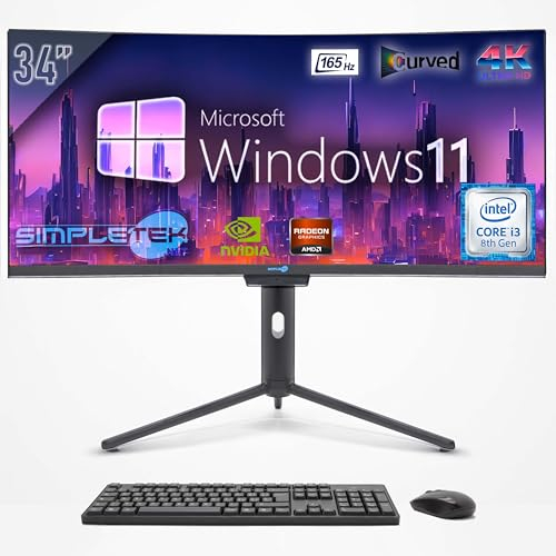 SIMPLETEK - All in One PC mit 34 4K Wide Curved Bildschirm | Intel Core i3 Prozessor | Windows 11 Pro | 16GB RAM SSD 960GB | GTX1650 4GB | Integrierte 2K Webcam