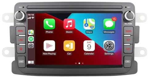 Radio de Coche Compatible con inalámbrico Carplay/Android Auto para Renault Dacia Duster Sandero Logan Captur Symbol Dokker con Pantalla táctil IPS/Bluetooth/Mirror Link/FM/Am/USB