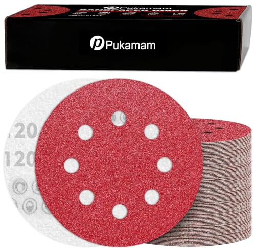 120 Stück Schleifpapier 125mm Klett 120 Körnung Schleifscheiben für 8 Loch Rund Exzenterschleifer Schleifen Holz Metall und Farbe