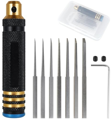 Model Chisel Sharp Wear Resistant Modeling Scriber with 0.1/0.2/0.4/0.6/0.8/1.0/2.0mm Blades Slim Hobby Carving Cutting Tool
