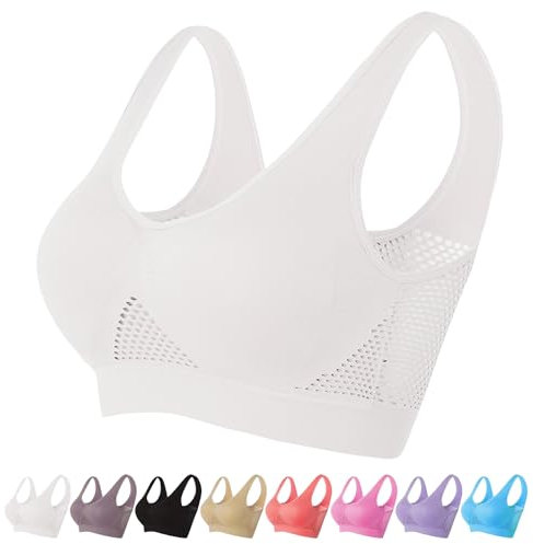Generic Breathable Cool Liftup Air Bra, 2024 New Large Size Air Bra Breathable and Comfortable Mesh Sports Bra for Women Plus Size Bras for Women No Underwire UK White L
