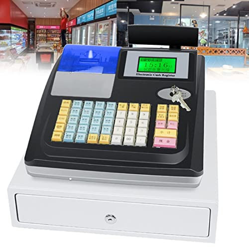 LeGDOr Elektronische Registrierkasse, Registrierkasse, englisches Kassensystem mit LED-Anzeige und 48 Tasten, für Restaurant, Supermarkt, Einzelhandel, Kleinunternehmen, mit Kassenschublade, Schwarz