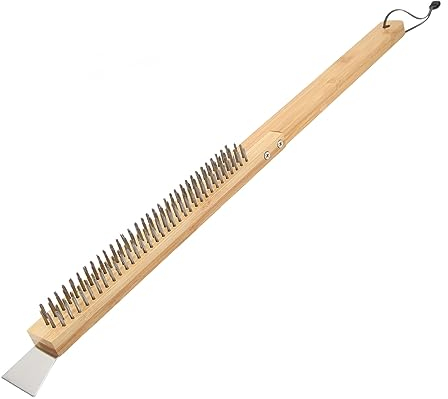 HUAOSN 22.2 Inch Pizza Oven Brush with Stone Scraper, Pizza Brush with Removable Metal Bristles, Pizza Brush for Pizza Stone