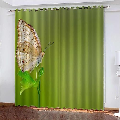 Vorhang Kinderzimmer Schmetterling Insekt Kinder Vorhänge Mit Ösen Polyester Gardinen Thermovorhang Blickdicht Ösenschal Kindergardinen Für Wohnzimmer Schlafzimmer, 2Er Set,-3S6G2H5G7A9