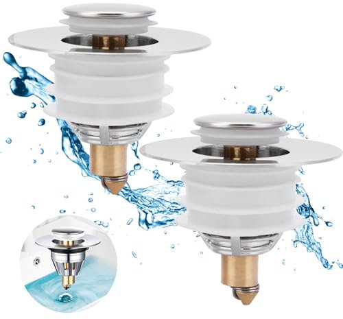 2 Pièces Bonde De Lavabo, Bouchon Lavabo Salle De Bain Pop Up avec Filtre, Bonde Lavabo en Acier Inoxydable Diamètre Intérieur 32-42mm, Bouchon Lavabo Adapté Aux Baignoires Cuisines Éviers