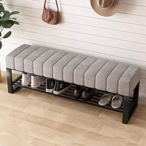 RTYHN Sitzbank Samt Schlafzimmerbank 2 Ebenen Eingangsbank mit Gepolsterter Sitz und Etagen Umkleidebank Schminkbank Metallgestell