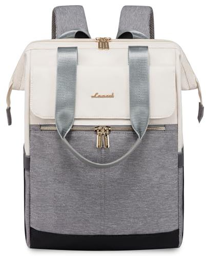 LOVEVOOK Backpack Womens, 15.6 inch Laptop Rucksack Bag for Ladies, Waterproof Daypacks for Office Teacher Nurse, Fashion School Bags with USB Port for Work University Travel Business, Beige Grey