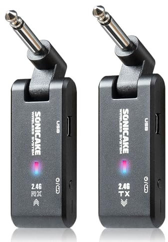 SONICAKE 2.4GHz Sistema Chitarra Wireless 6 Canali Ricaricabile Audio Chitarra Basso Trasmettitore Wireless Ricevitore per Strumenti Elettrici