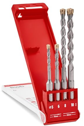 kwb HB2X SDS Plus Bohrer Set, 4 tlg., 110/160 mm, Ø 5/6 / 8/10 mm (HM X Cross Point, U-förmige gefräste Spirale, 40 CR Stahl, SDS Plus)