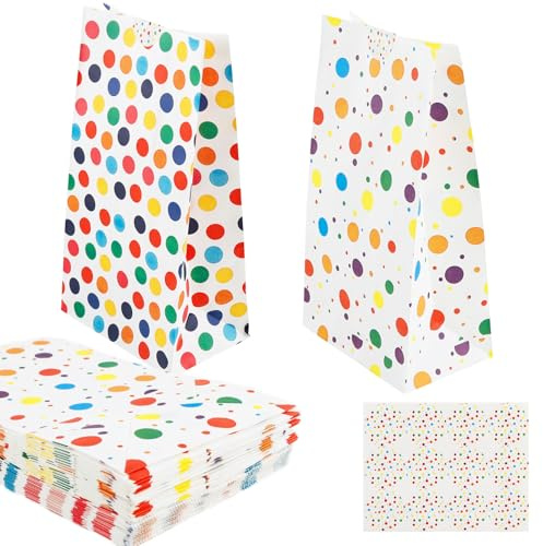 Papiertüten Geschenktüten Kindergeburtstag Geschenktüte Klein Mitgebsel Tüten Süßigkeiten Tüten Weihnachtstüten Adventstüten Butterbrottüten Bunt Gepunktete Kraftpapiertüte mit Aufkleber für Party