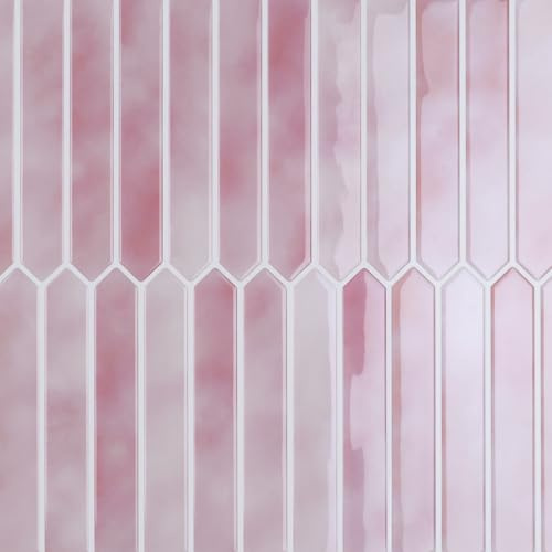 CRE8TIVE Langes Sechseck Selbstklebende Fliesen 16 Stück Rosa Marmoroptik Fliesenaufkleber Bad Wasserfest Wandfliesen Selbstklebend Klebefliesen Küche Fliesenfolie Küche Waschküche 30.5cm x 30.5cm