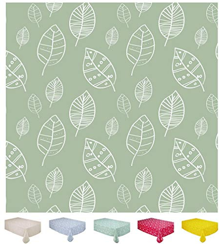 Home Direct Wipe Clean Table Cloth Oilcloth PVC Tablecloth Table Cover Protector Leaves 100cm x 140cm 39x55 Sage Green