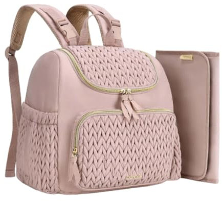 Wickeltasche-Rucksack, Babytasche mit Wickelunterlage, Wickelrucksack, wasserdichte Baby-Registrierungstasche für Mama und Papa mit Schnallen, Rosa