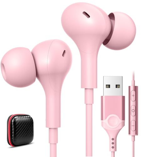 ACAGET USB Earphones for PC Computer Headphones Headset with Microphone | Magnetic In-Ear USB A Earbud In Ear Wired for Dell for HP Laptop Work Meeting Office for Women Girls 7.5 FT/2.5M Cord
