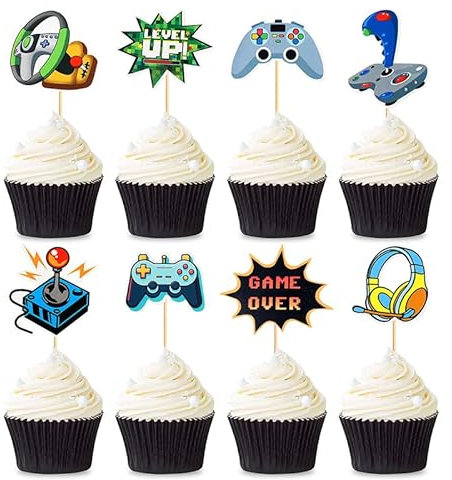 Video Game Cupcake Toppers,24 PCS Gamer Cupcake Toppers