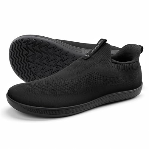Sosenfer Unisex breda barfotaskor minimalistiska barfotaskor män kvinnor utomhus traillöparskor slip-on sneakers, 1739 svart, 37 EU