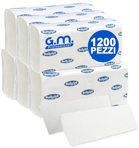 GM 1200 Asciugamani di Carta Monouso, 2 Veli 100% Cellulosa, 24 x 21,5 Cm, Piegati a Z per Dispenser di Asciugamani Intercalati, Per Tutti i Dispenser, 6 Confezioni da 200 Salviette