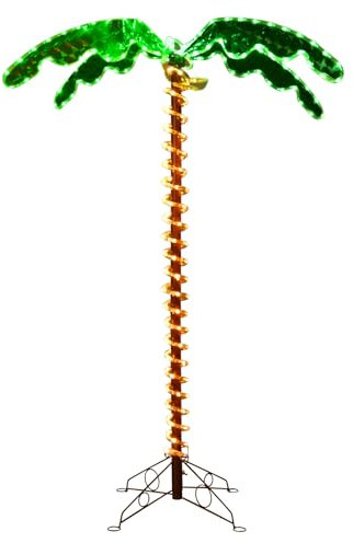 GOPLUS Palmier Lumineux Extérieur à LED, Base en Métal Croisée, Piquet en Métal, Décoration Lumineux Style Hawaïen, Lampe Cocotier pour Décoration Fête(168 cm)