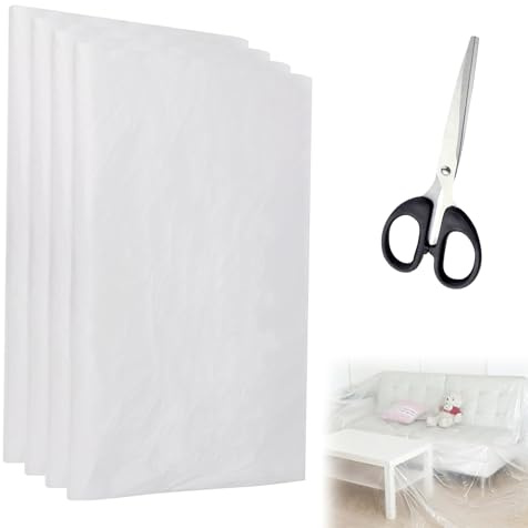 Abdeckfolie Maler – 4er Set 4×5m Malerfolie aus Reißfestem PE, Inklusive Schere, Transparente Abdeckfolie zum Schutz bei Renovierung, Malerarbeiten, Umzug & Möbelabdeckung, Wiederverwendbar