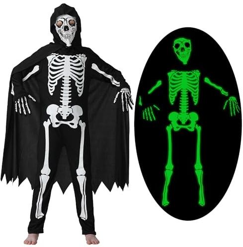 Bloremed Halloween Costumes For Boys Glow In The Dark Skeleton Costume For Kids Toddler Girls Skull Bone Jumpsuit Party Scary Dress Up
