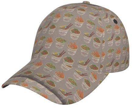 JUZGTSIT Gorra de béisbol de ala curva con estampado de fútbol, de poliéster, para todas las estaciones y géneros, Huevera, fideos, ramen, Talla única