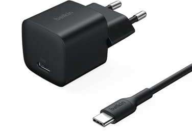 Belkin Chargeur Secteur USB-C (25W, câble USB-C de 60 W et de 1 m, Prise USB pour Smartphone, PD 3.0 avec PPS, pour Apple iPhone 16 Serie, iPad Pro, Samsung Galaxy S25, Nintendo Switch, etc., Noir)