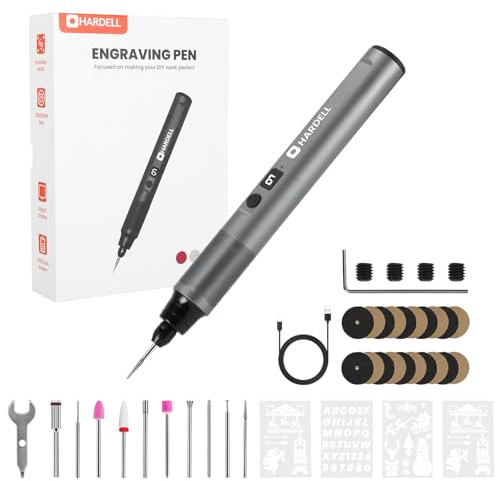 HARDELL Engraving Pen, 6-Speed Engraver Pen Tool Kit, Cordless Rechargeable Engraving Tool with 41 Accessories, Handheld Engraver Pen for Glass Stone Wood Metal Plastic Jewelry (Engraving Pen)