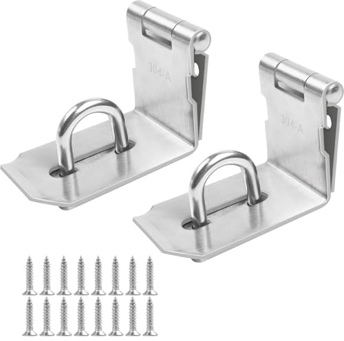 MejaRizon 2 Stück 5 Zoll Überfalle Heavy Duty Rechter Winkel, 90 Grad Türriegel Abschließbar, 304 Edelstahl Schloss mit Schrauben, Vorhängeschloss mit haspe für Tür, Fenster, Schränke und Tore(Silber)