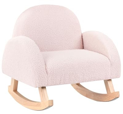 Beliani Silla Mecedora Infantil de bouclé con Patas de Madera para niños Interior Rosa Pastel Hug