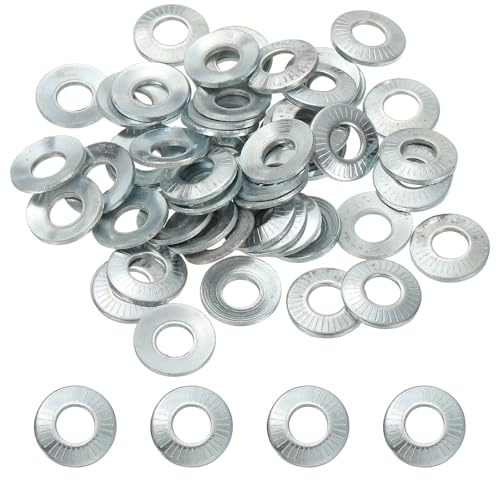 PATIKIL M6x14x1.2mm Flat Washers 50Pcs 65Mn Steel Belleville Spring Disc Washer Conical Knurled Metric Gasket for Automotive Industrial Construction (White Zinc Plating)