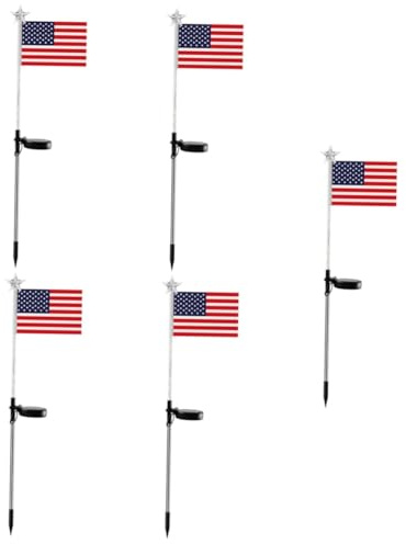 VICASKY 5pcs American Flag Solar Lights Outdoor Garden Stake LED Flagpole Lights for Pathway Decoration Solar Powered