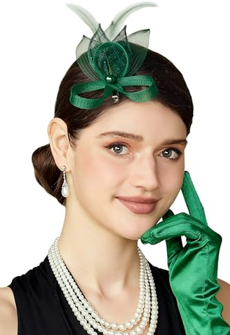 BABEYOND Feather Fascinators för kvinnor - Elegant och stilfull hårnål bröllopshuvudbonad Flapper håraccessoar Grön