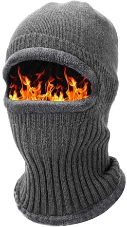 AYPOW Balaclava vinter för män och kvinnor, vindtät termo balaclava skidmask varm stickad stormmask andas ansiktsmask med fleecefoder för cykling motorcykel skidåkning utomhussporter, Mörkgrå, En
