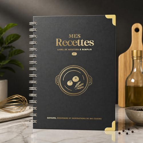 BIROYAL Carnet de Recettes à Remplir A5, Papier Épais 120g, gris foncé | Avec Table des Matières & Tableau de Conversion, 100 Recettes Vierge, 2 Pages par Recette, Pour Passionnés de Cuisine