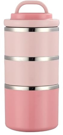 Lonchera de acero inoxidable de 3 niveles con aislamiento ideal para exteriores y hogar, apilable e inoxidable hecha de acero de silicona (rosa)