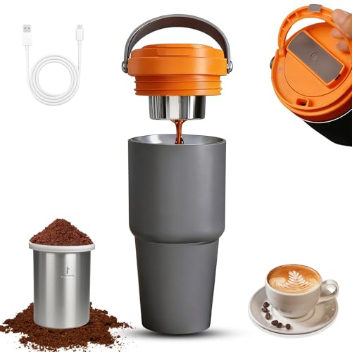 YUZINO 900ML Portable Electric Espresso Machine, 304 Stainless Steel Insulated Semi Automatic Coffee Extraction Mug, Ipx5 Waterproof, Suitable For Travel, RV, Camp, Office (Only For Coffee Powder)