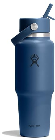 Hydro Flask Travel Water Bottle - Insulated Stainless Steel - Wide Straw Lid, Non Spill, Leakproof in 32 Oz Harbor Blue