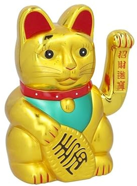 DRW Gato de la Suerte Chino Dorado Dorado con Brazo movil Maneki Neko 22x16x30 cm