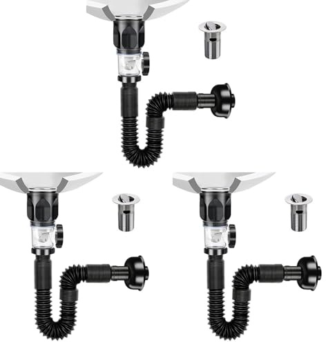 Mcnhbdgg 3X Kit de Vidange D'Évier de Salle de Bain avec Tuyau de Vidange D'Évier Flexible et Extensible en P, Tuyau de Vidange D'Évier Anti-